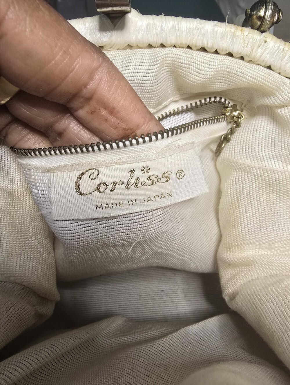 Vintage Corliss Made in Japan Woven Cream Straw Lucite Top-Handle Bag - Picture 4 of 7